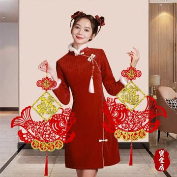 寶堂居 3對組雙魚納福對聯 新年吊飾-吉祥如意 年年有餘#213(新春過年掛飾/流蘇開運掛件/窗花吊飾毛氈立體掛飾/開運招財/入厝室內裝飾)