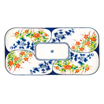 佐和陶瓷 花里金彩花燒物皿 - 日本製 容量140mL 陶瓷盤  23.5 x 12 x 2cm  花里金彩花 白色  1個