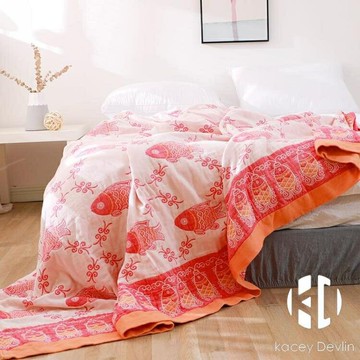 毛巾被全棉午睡蓋毯純棉紗布辦公室午休毯加厚沙發空調毯三件套【聚物優品】