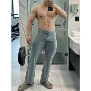男家居褲睡褲純色系帶寬松防尷尬薄款透氣冰絲大碼長褲直筒燈籠褲