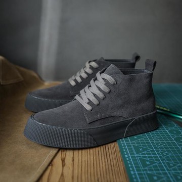 秋季真皮高幫板鞋男韓版潮流休閑反絨皮男鞋復古中幫磨砂馬丁靴子