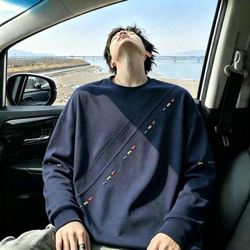 新款美式潮流長袖T恤男高級感痞帥拼接秋季簡約休閒上衣