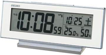 SEIKO【日本代購】 Clock 精工 鬧鐘 台鐘自然桌面時鐘電波數位日曆溫度濕度顯示夜間也能看見常亮白色珍珠 82×206×51mm SQ324W