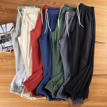 日系運動褲男寬松束腳褲子純棉毛圈休閑褲基礎簡約春秋收口衛褲