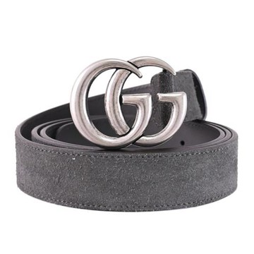 GUCCI 414516 GG Marmont 金屬雙G LOGO毛邊穿扣式皮帶.象灰