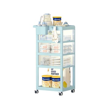 【PICKup】可移式四層抽屜收納推車(3抽)-DIY-粉藍