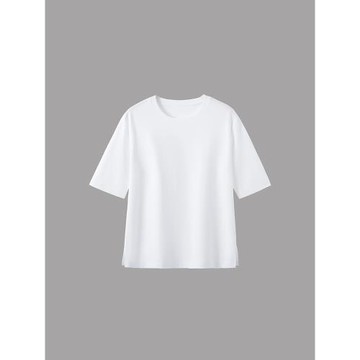 大洪小團圓速干防紫外線白色短袖T恤高級感休閑寬松氣質圓領上衣