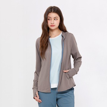 Hang Ten- 冰沙針織涼感防曬連帽外套-女(棕色)