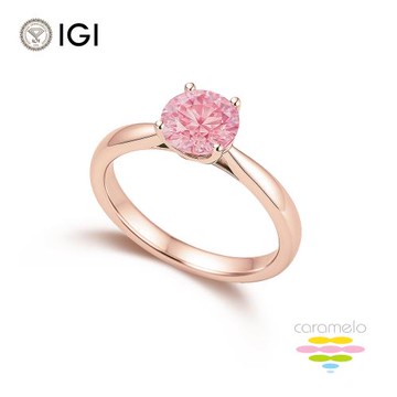 彩糖鑽工坊 IGI 1克拉 彩鑽 14K 玫瑰金 四爪鑽戒 粉紅鑽石 (培育鑽石 VIVID PINK 粉鑽)