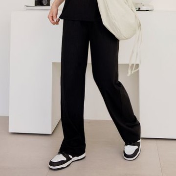 OB嚴選-涼爽坑條腰鬆緊落地寬褲《BA6611-》