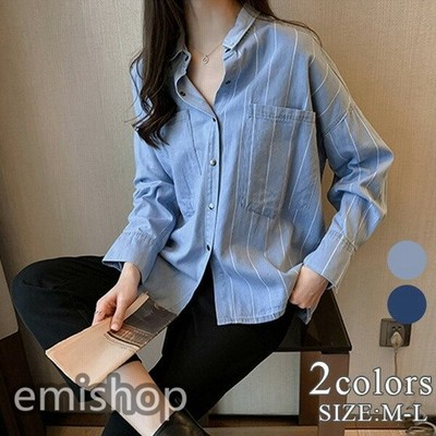 アシメ デザイン デニムシャツ 切り替え ストライプ おしゃれ カジュアル ゆったり トップス レディース 通販 Lineポイント最大get Lineショッピング