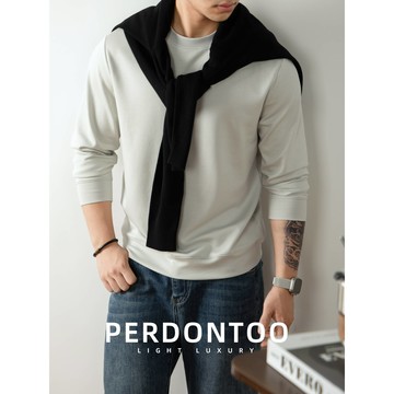 260G重磅莫代爾棉百搭圓領長袖T恤男款2025春秋衛衣#可定制logo圖