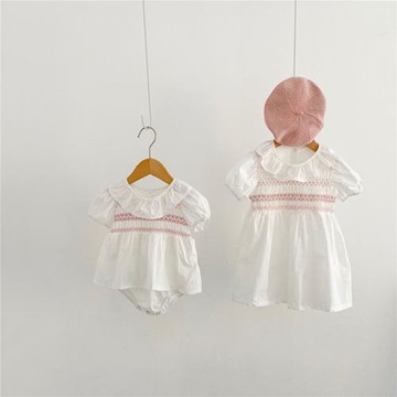 夏季新品嬰幼兒短袖哈衣荷葉領女寶寶連衣裙爬服連體衣哈裙姐妹裝