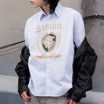 SIMON MADE TL-2429 中世紀 家徽 條紋 襯衫