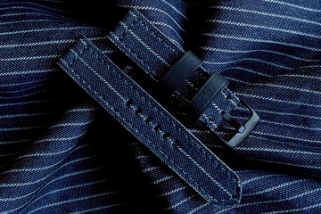 錶帶 牛仔白線，背面襯意大利皮革 錶帶 18mm 20mm 22mm 24mm