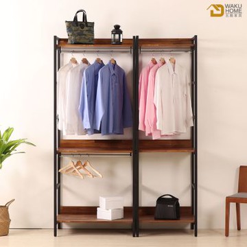 WAKUHOME 瓦酷家具格萊斯積層木工業風4.6尺雙吊+單吊多功能衣櫃-寬140*深44*高196
