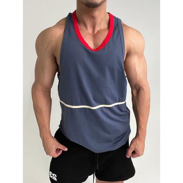 好面料!撞色彈性運動健身棉背心肌肉男顯身材顯壯無袖T恤海灘旅游