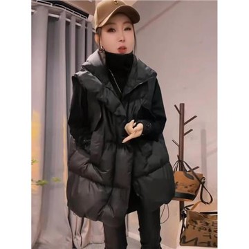 黑色羽絨棉馬甲背心女士秋冬高級感坎肩2025新款外穿保暖中長馬夾