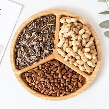 創意竹木零食盤日式家用干果盤分格堅果盤客廳茶幾托盤點心糖果盤