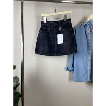 Ac24春夏復古黑灰色簡約A字牛仔半身裙短裙小個子顯高