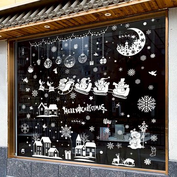 耶誕節貼紙耶誕老人麋鹿雪人月亮雪屋吊球吊飾耶誕派對裝飾貼