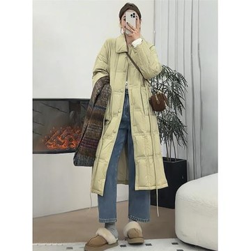 大碼女裝胖mm韓版翻領格紋白鴨絨中長款羽絨服2024冬顯瘦保暖外套