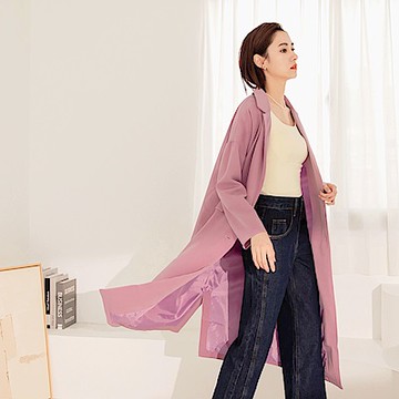 簡約俐落溫柔色調長版西裝大衣外套-OB嚴選