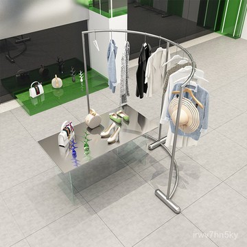 ✅開立發票 服裝店展示架弧形不銹鋼拉絲銀落地式中島架男女裝貨架童裝店陳列 I2Y6