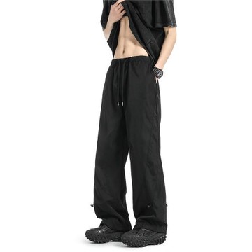 LXS STUDIO潮牌美式夏季沖鋒褲男士寬松直筒闊腿休閑高街運動長褲