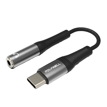 POLYWELL 寶利威爾 Type-C轉3.5mm HiFi音源轉接線  15cm  黑色 + 灰色  1條