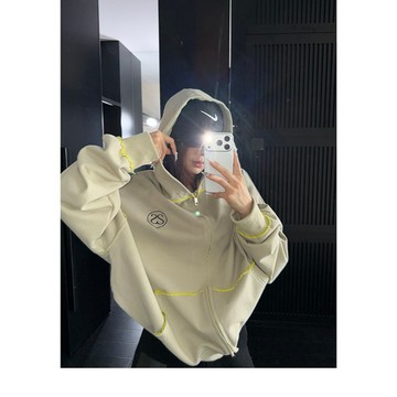 【RICECAKE & OISIS】美式簡約 LOGO刺繡 連帽外套 高級感 百搭 oversize 夾克 女