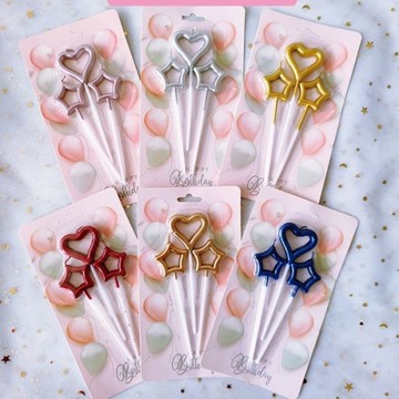 簍空心型星星蠟燭3入 蛋糕裝飾蠟燭 心型星星 蠟燭 婚禮蛋糕 慶生蛋糕裝飾 烘培裝飾