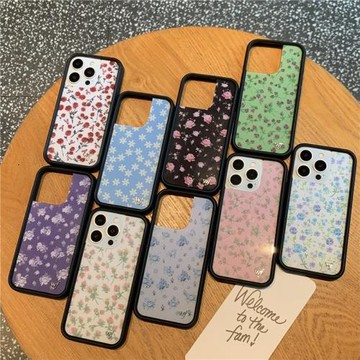 wf手機殼粉色玫瑰適用蘋果16promax手機殼iphone15pro/14plus黑粉色花朵13藍丁香花全包硅膠防摔歐美時尚17