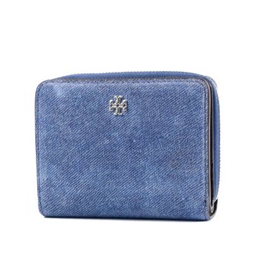 TORY BURCH EMERSON 麂皮絨單寧刷色釦式對開短夾-單寧藍