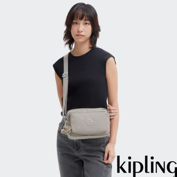Kipling 溫柔沉穩灰多層隨身斜背包-ABANU M
