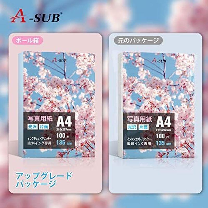 A-SUB 写真用紙 超きれいな光沢紙 0.18mm薄手 A4 100枚入り インクジェットプリンター用紙