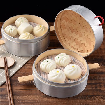 木質蒸籠/蒸籠屜 竹製蒸籠 不鏽鋼家用鋁合金加深包子蒸籠 把手優質籠屜大小竹蒸籠『XY32709』