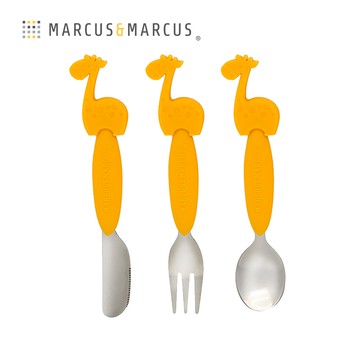 MARCUS＆MARCUS　動物樂園不鏽鋼刀叉匙三件組-黃長頸鹿