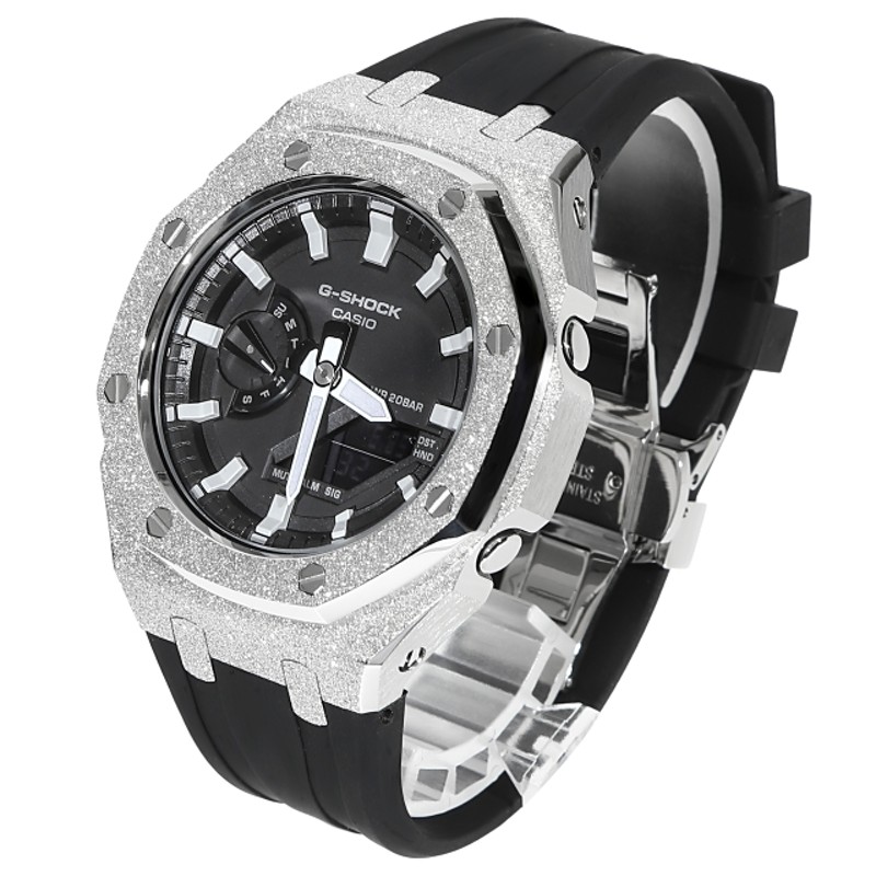 G-SHOCK GA2100 メタル カスタム フロステッド ラバーバンド カシオーク ブラックベルト ステンレス製 艶消しモデル Frosted  Edition CASIOAK シルバー | LINEショッピング