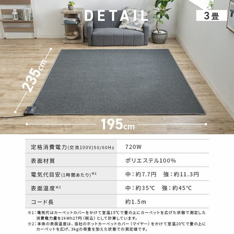 ホットカーペット 3畳 ラグ セット TEKNOS 200×240cm 節電