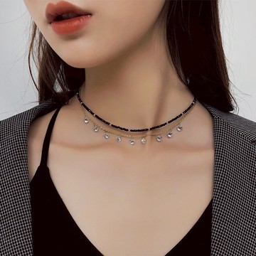 雙層項鏈女潮網紅小眾鎖骨鏈頸鏈短款choker項圈簡約脖子飾品頸帶1入