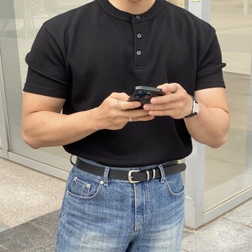 正韓Muscle Fit 羅紋亨利領短袖針織衫 5色 YUPPIE 預購商品 0511