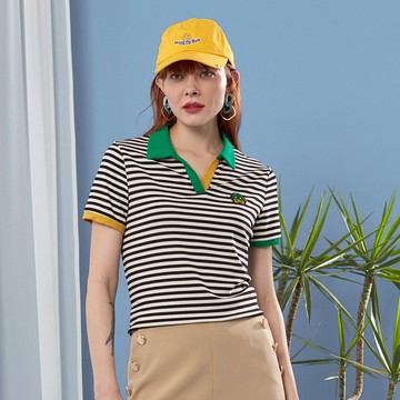 CLL巧玲瓏 雙色V領條紋POLO衫 9253715