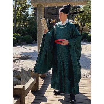 宋制圓領袍男漢服公官服大放量暗紋婚服中式婚禮司儀主持新郎襕袍