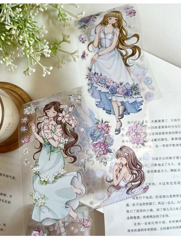 花漾 - PET和紙膠帶可愛人物花朵插畫DIY手帳日誌裝飾素材