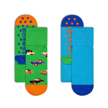 瑞典 HAPPY SOCKS Kids系列-汽車摺疊袖口嬰童潮襪2入組 - 2~3Y