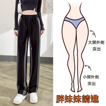 【伊人衣舍】胖妹妹穿搭 大碼長褲 顯瘦直筒褲 女生長褲 寬鬆休閒褲 拖地褲 運動褲 美式褲子