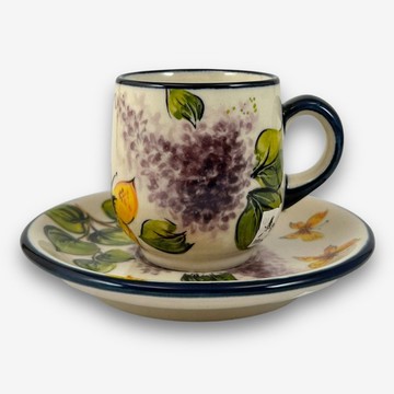 波蘭手繪手工陶-濃縮杯盤組 100ML 紫麝香花系列 設計師款