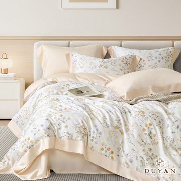 【DUYAN 竹漾】60支萊賽爾天絲雙人四件式鋪棉兩用被床包組 / 香頌花序 台灣製