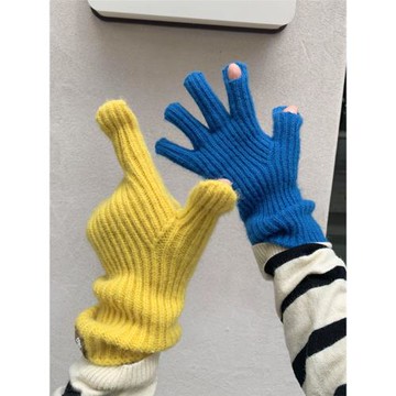 冬天分指可愛ins毛線針織手套冬季女騎車保暖露二指日系男女手套